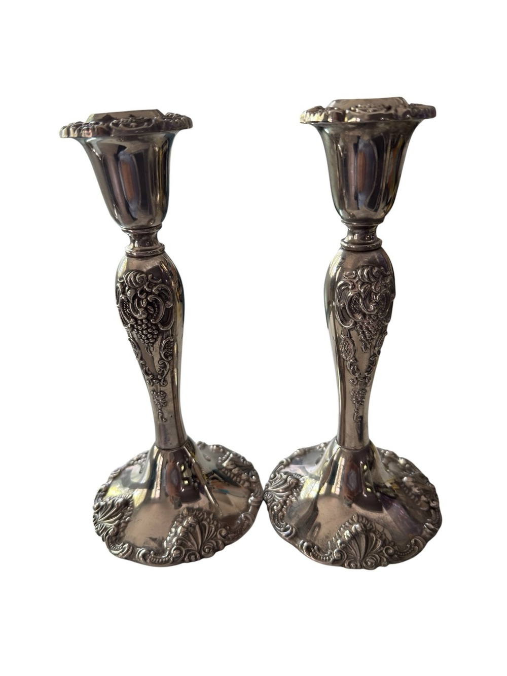 Godinger 20th Century Baroque Silverplated 8 in. Candlesticks set of 2, Vintage